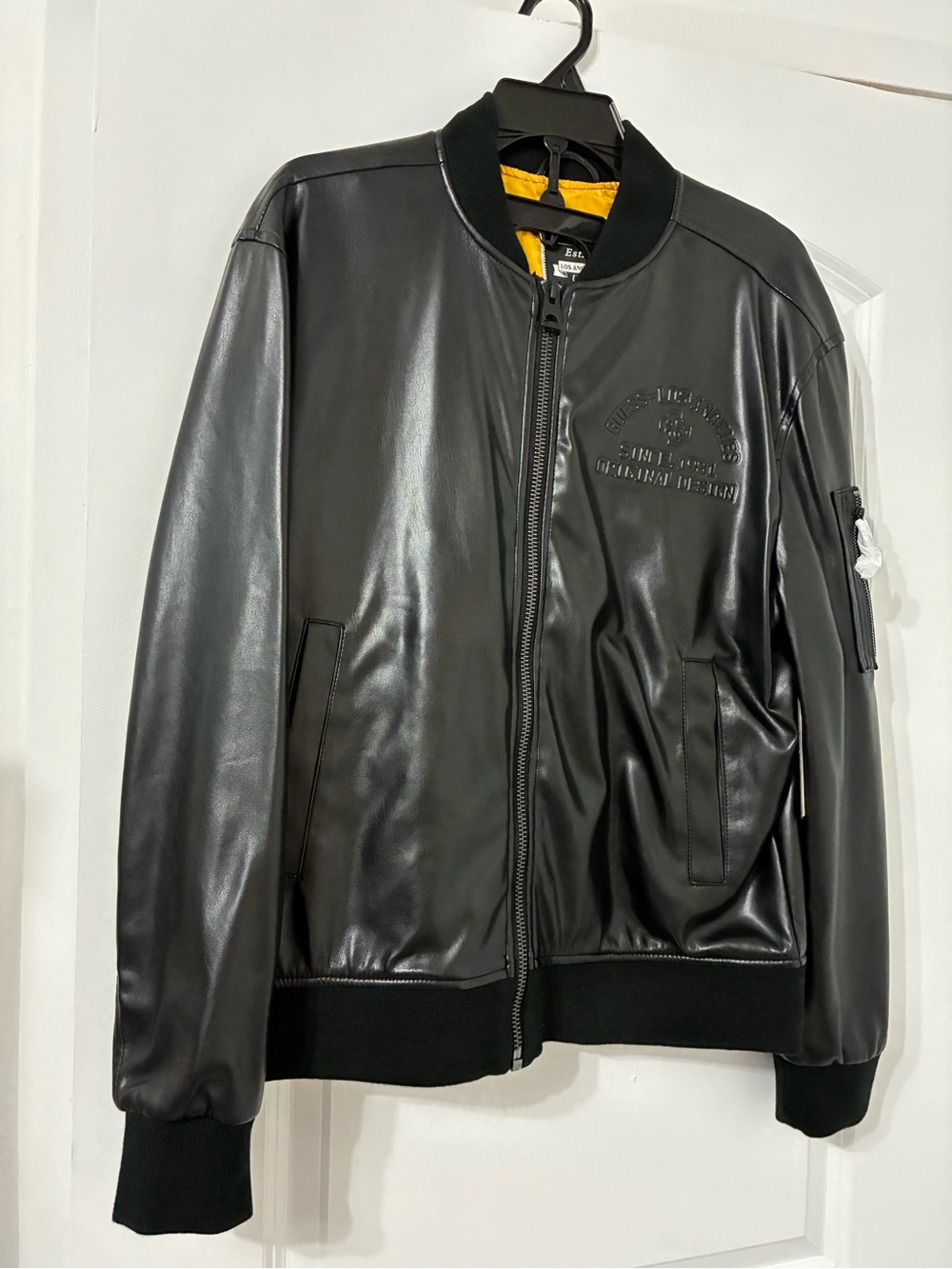 Guess Black Bomber Jacket with Yellow Lining